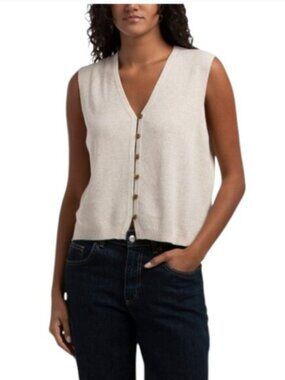 NWT INDUSTRY Cotton Blend Button Up Sweater Vest Oat Heather
